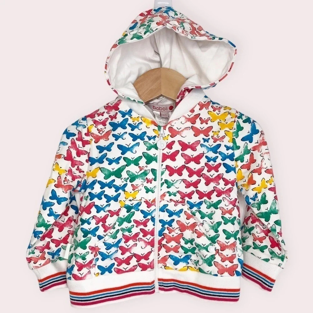 NWT Boboli hoodie jacket multicolor butterflies‎ zip front size 12 months